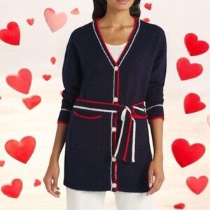 NEW‎ Vigoss Navy Red & White Stripe Cozy Academia Old Money American Cardigan M